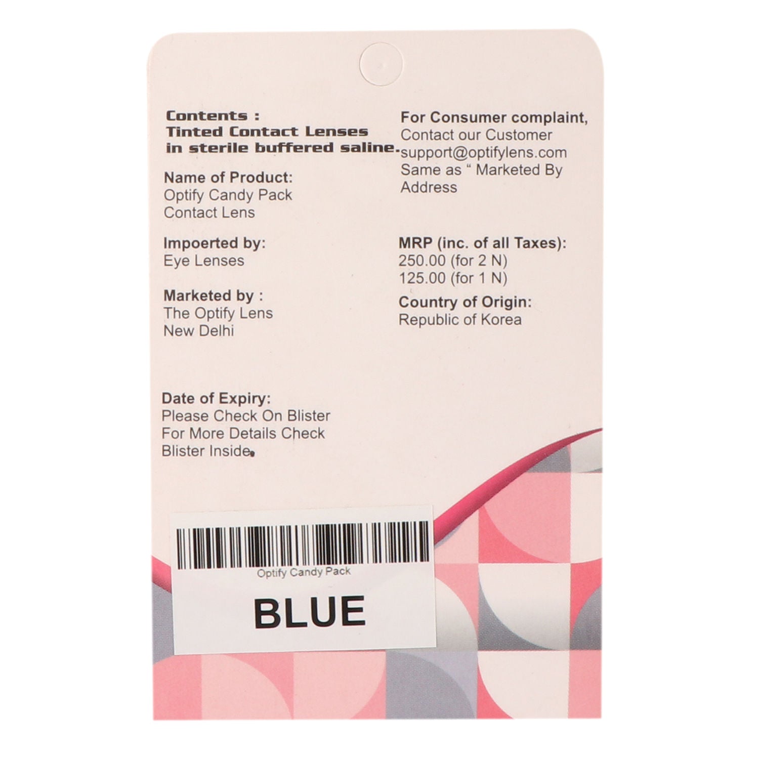 Optify Candy Pack Colored Contact Lenses Zero Power - Blue