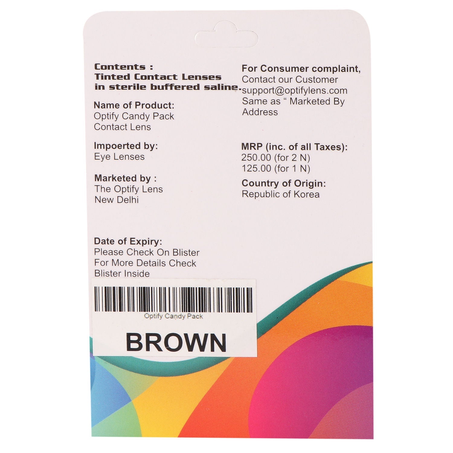 Optify Candy Pack Colored Contact Lenses Zero Power - Brown