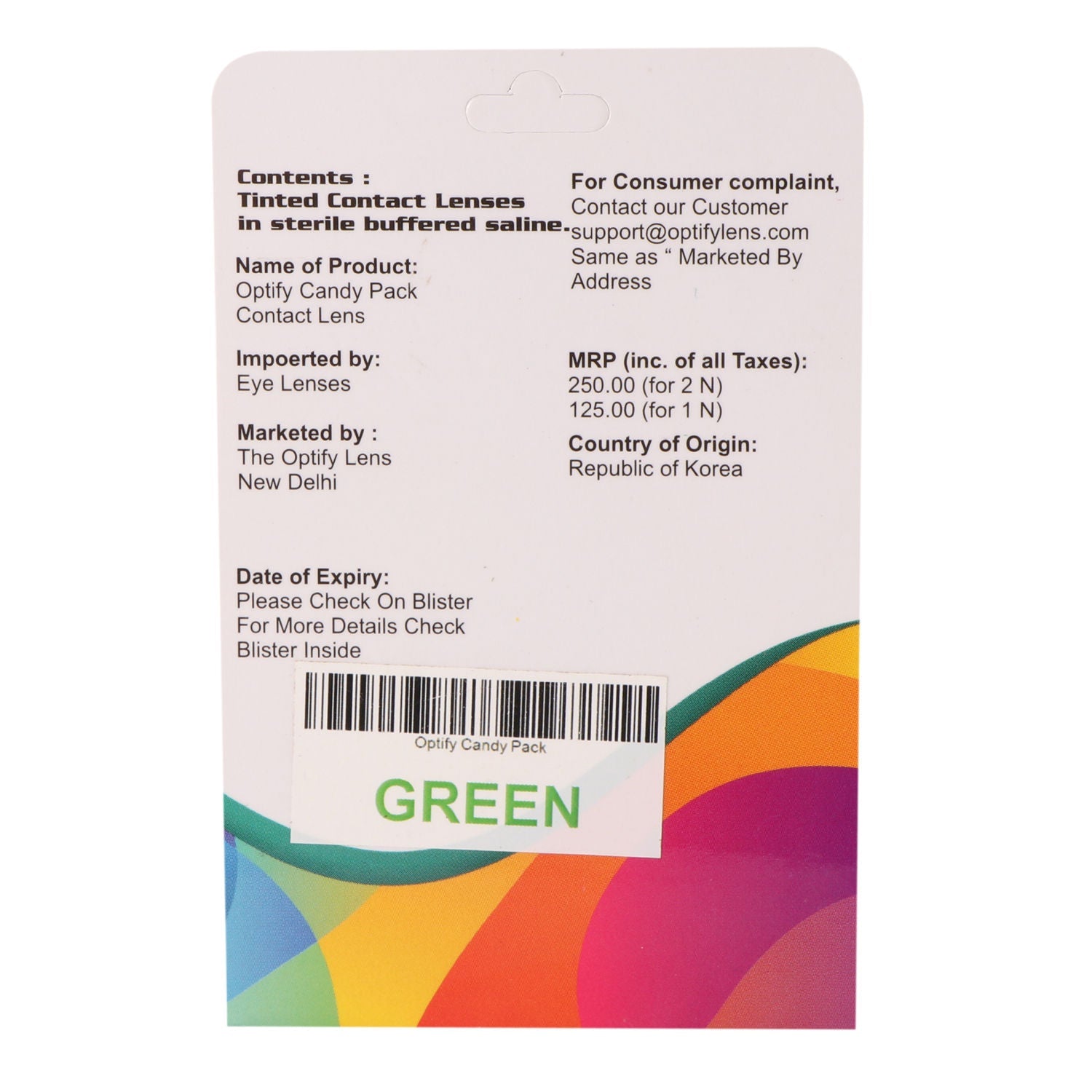 Optify Candy Pack Colored Contact Lenses Zero Power - Green