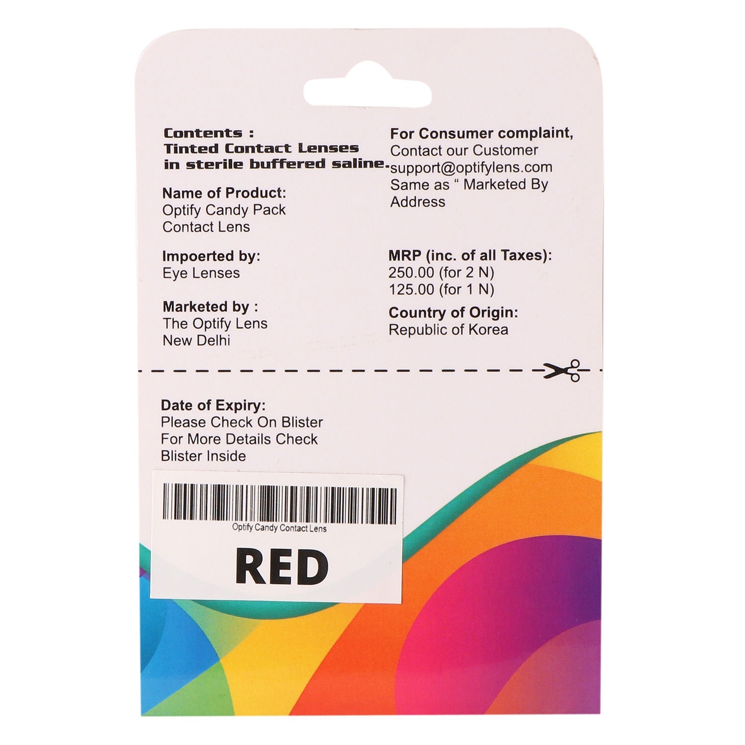 Optify Candy Pack Colored Contact Lenses Zero Power - Red