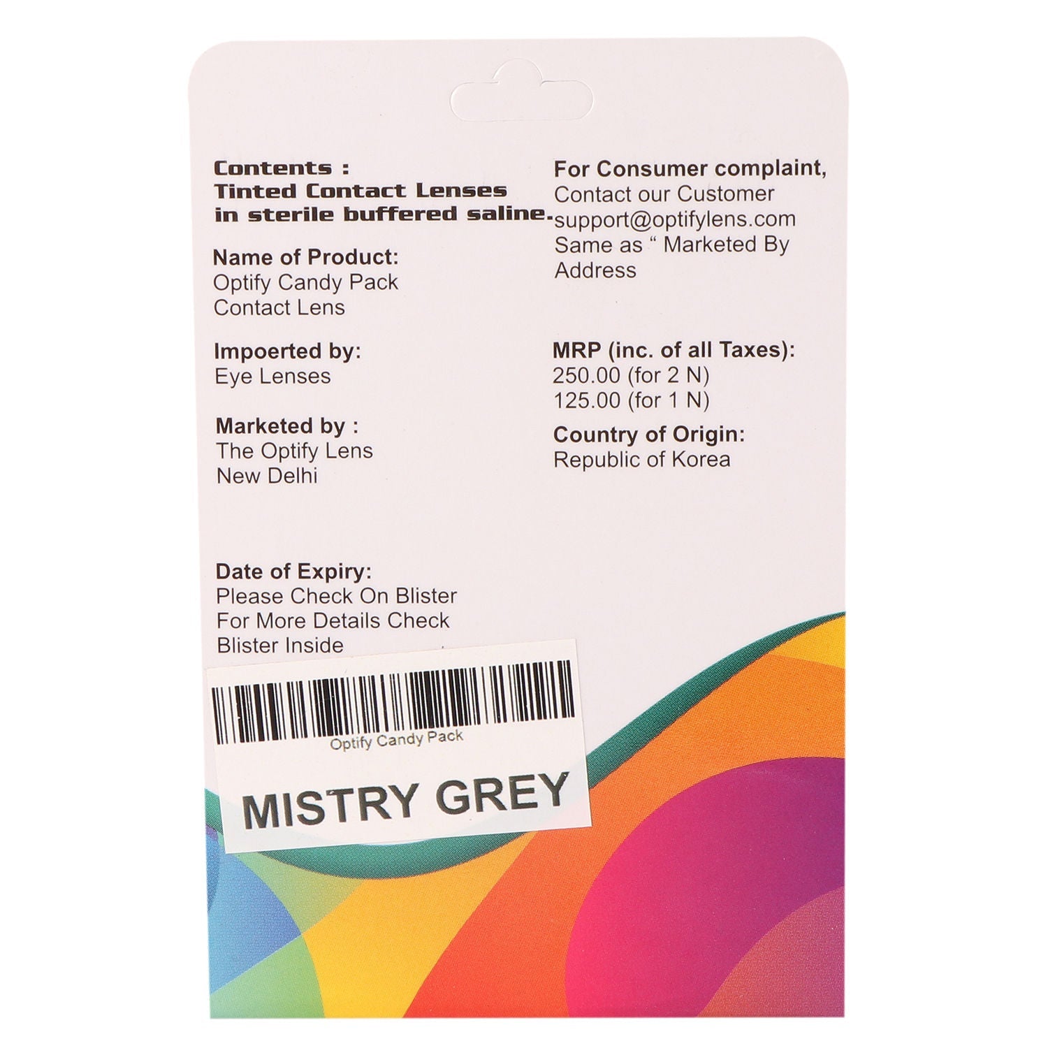 Optify Candy Pack Colored Contact Lenses Zero Power - Mistry Gray