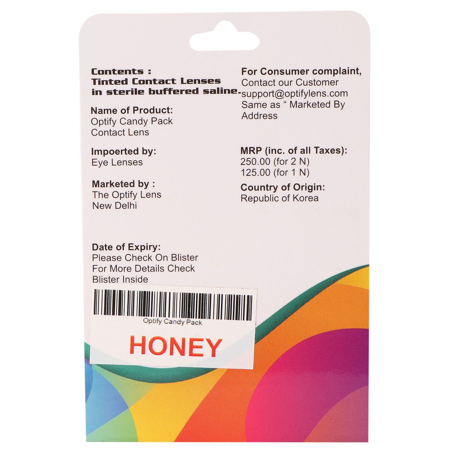 Optify Candy Pack Colored Contact Lenses Zero Power - Honey