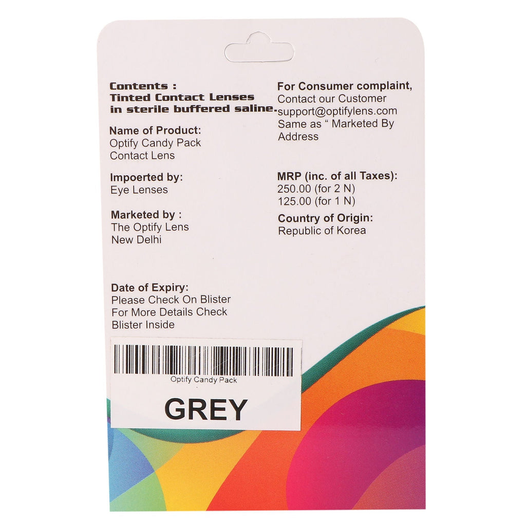 Optify Candy Pack Colored Contact Lenses Zero Power - Grey