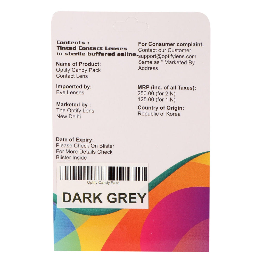 Optify Candy Pack Colored Contact Lenses Zero Power - Dark Grey
