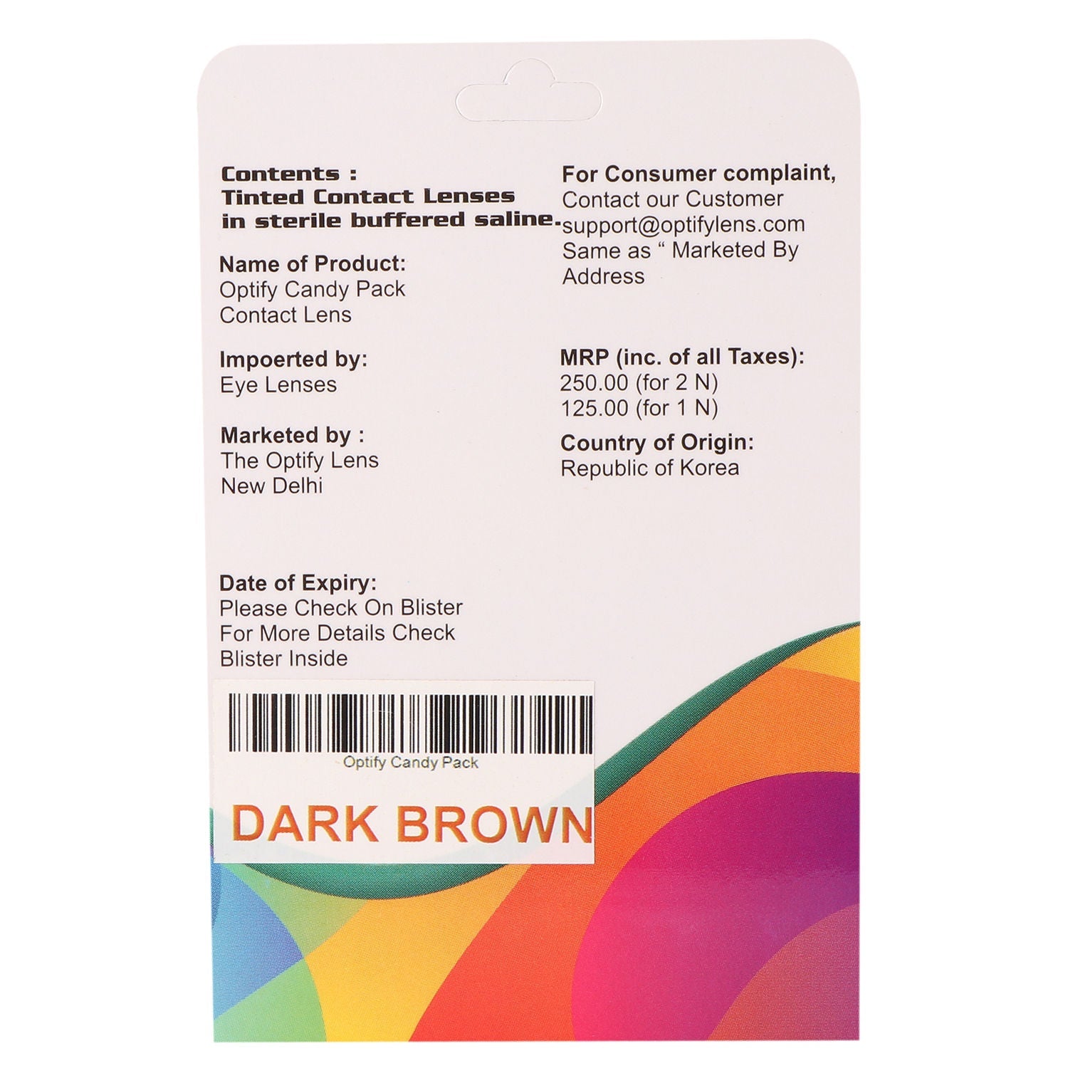 Optify Candy Pack Colored Contact Lenses Zero Power - Dark Brown