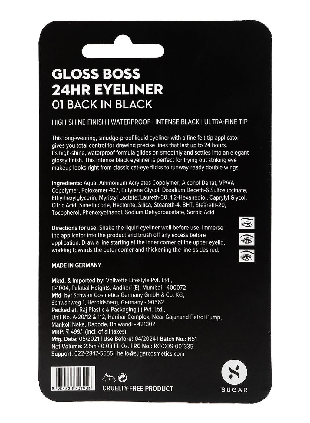 SUGAR Gloss Boss 24HR Eyeliner - 01 Back In Black