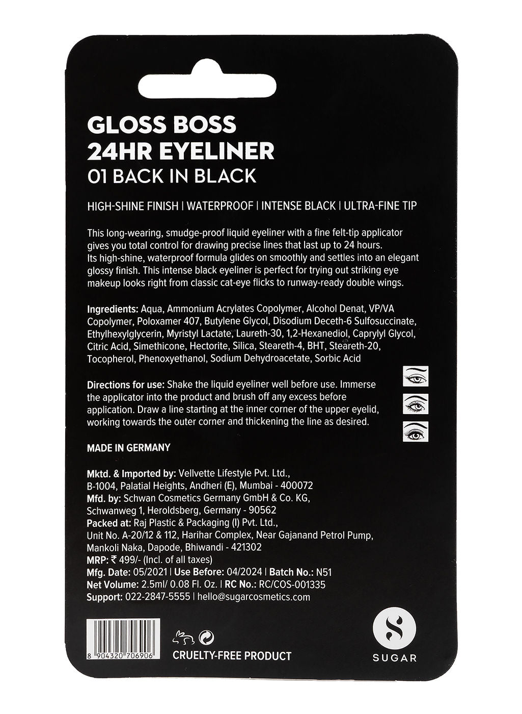SUGAR Gloss Boss 24HR Eyeliner - 01 Back In Black