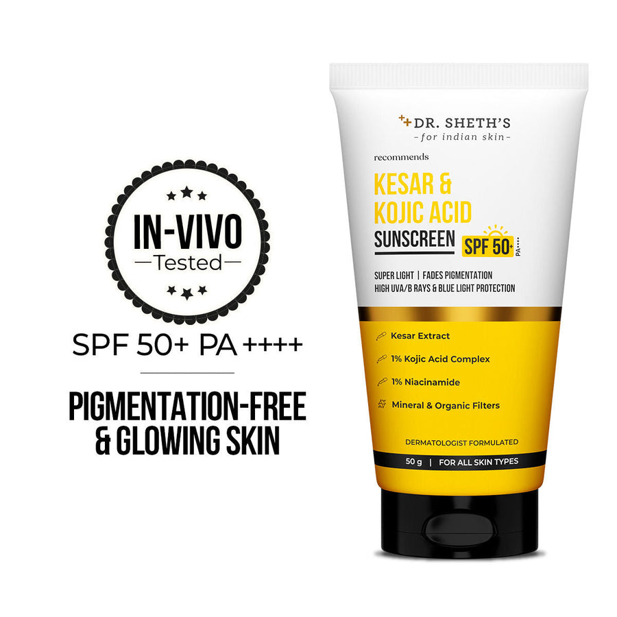 Dr. Sheth's Kesar & Kojic Sunscreen SPF 50+ PA++++ In-Vivo Tested for Pigmentation-Free Skin(50g)