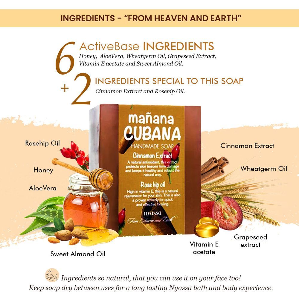 Nyassa Manana Cubana Soap | Cinnamon & Rosehip Oil | Woody Fragrance | 150g