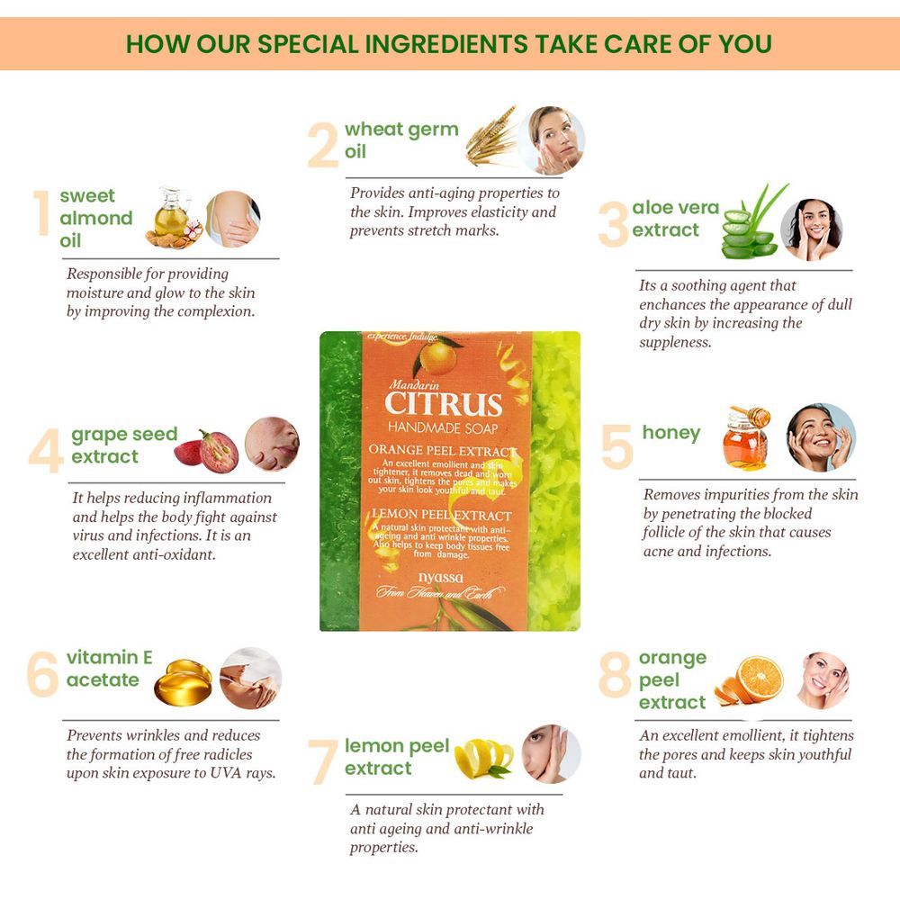 NYASSA Mandarin Citrus Soap | Orange & Lemon Extracts | Smooth Skin | All Skin Types | 150g