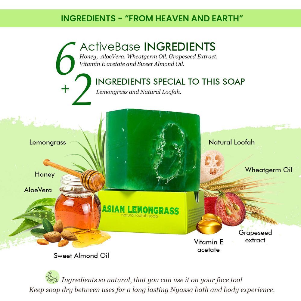 Nyassa Lemongrass Loofah Soap | Natural Exfoliating | Zesty Fragrance, Cruelty-Free | 150g