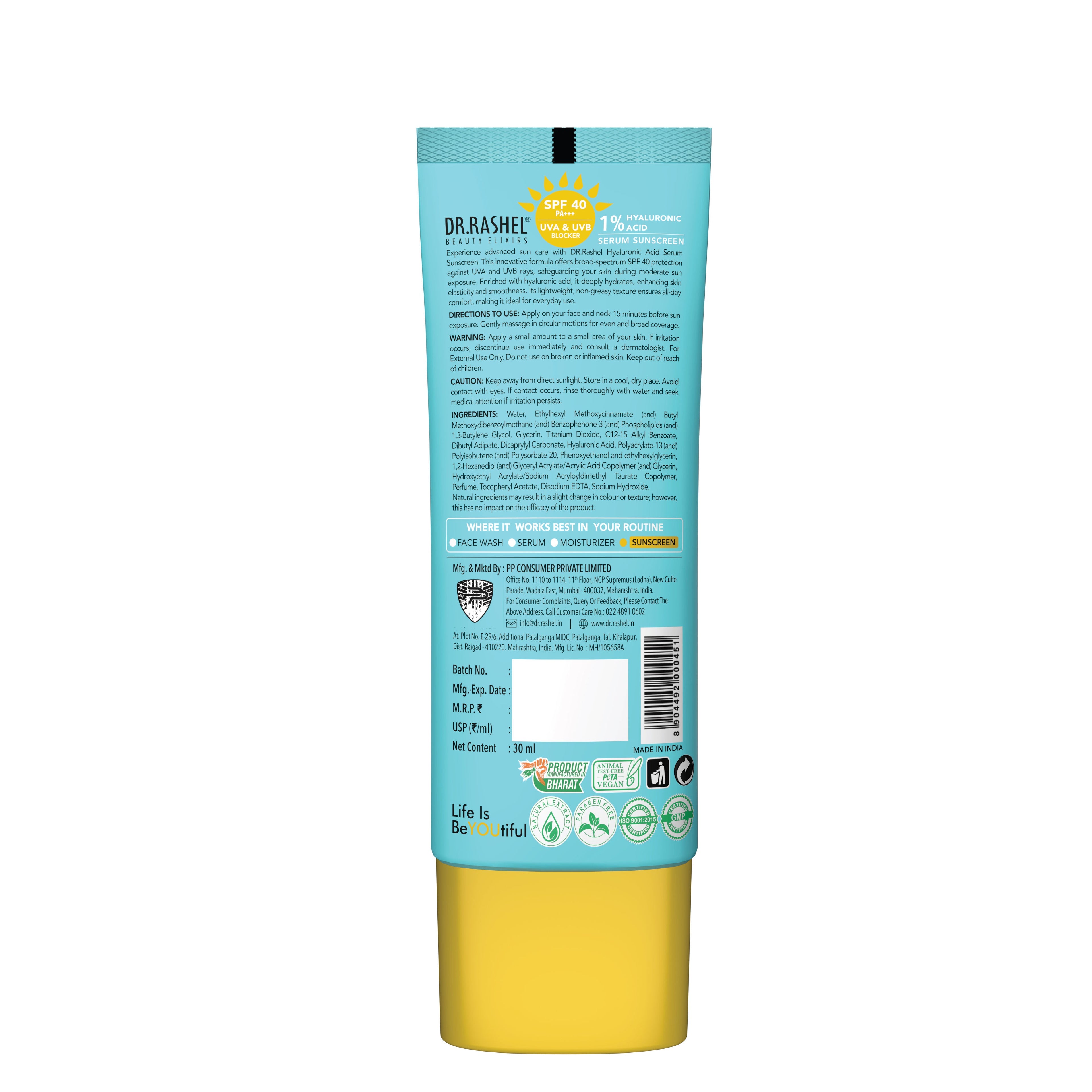 DR. RASHEL SPF 40 Serum Sunscreen With 1 Percent Hyaluronic Acid