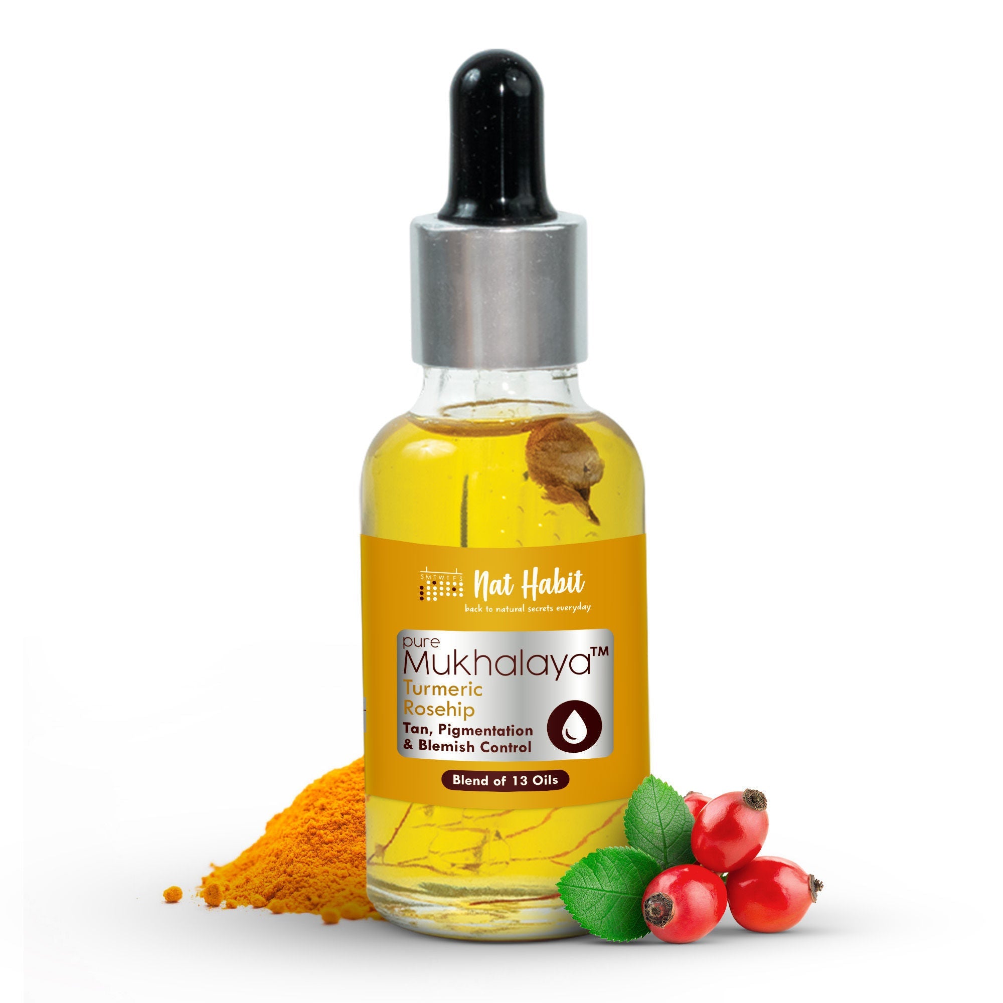 Nat Habit Pure Turmeric Rosehip Face Oil For Gua Sha, Tan Pigmentation & Blemish Control Mukhalaya