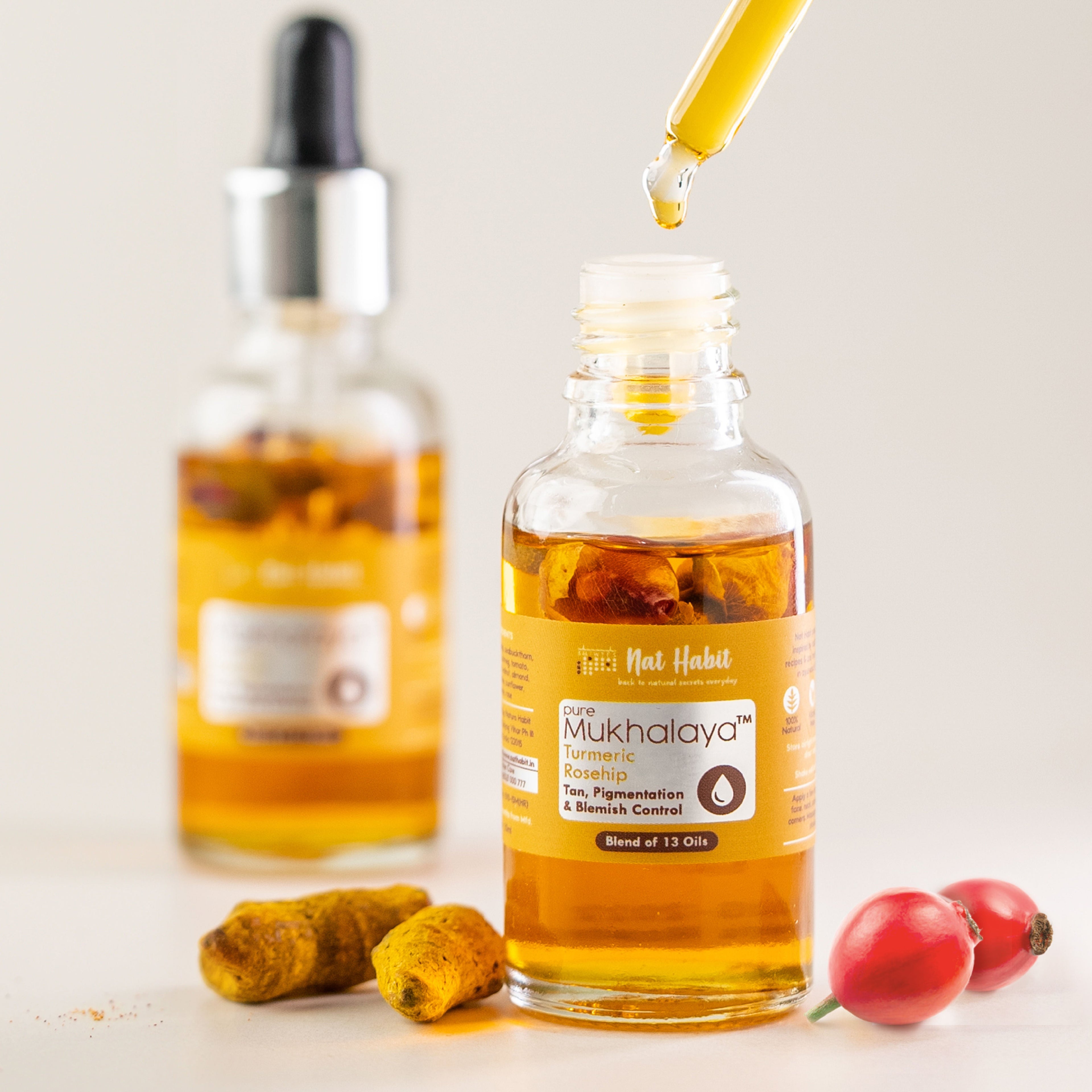 Nat Habit Pure Turmeric Rosehip Face Oil For Gua Sha, Tan Pigmentation & Blemish Control Mukhalaya