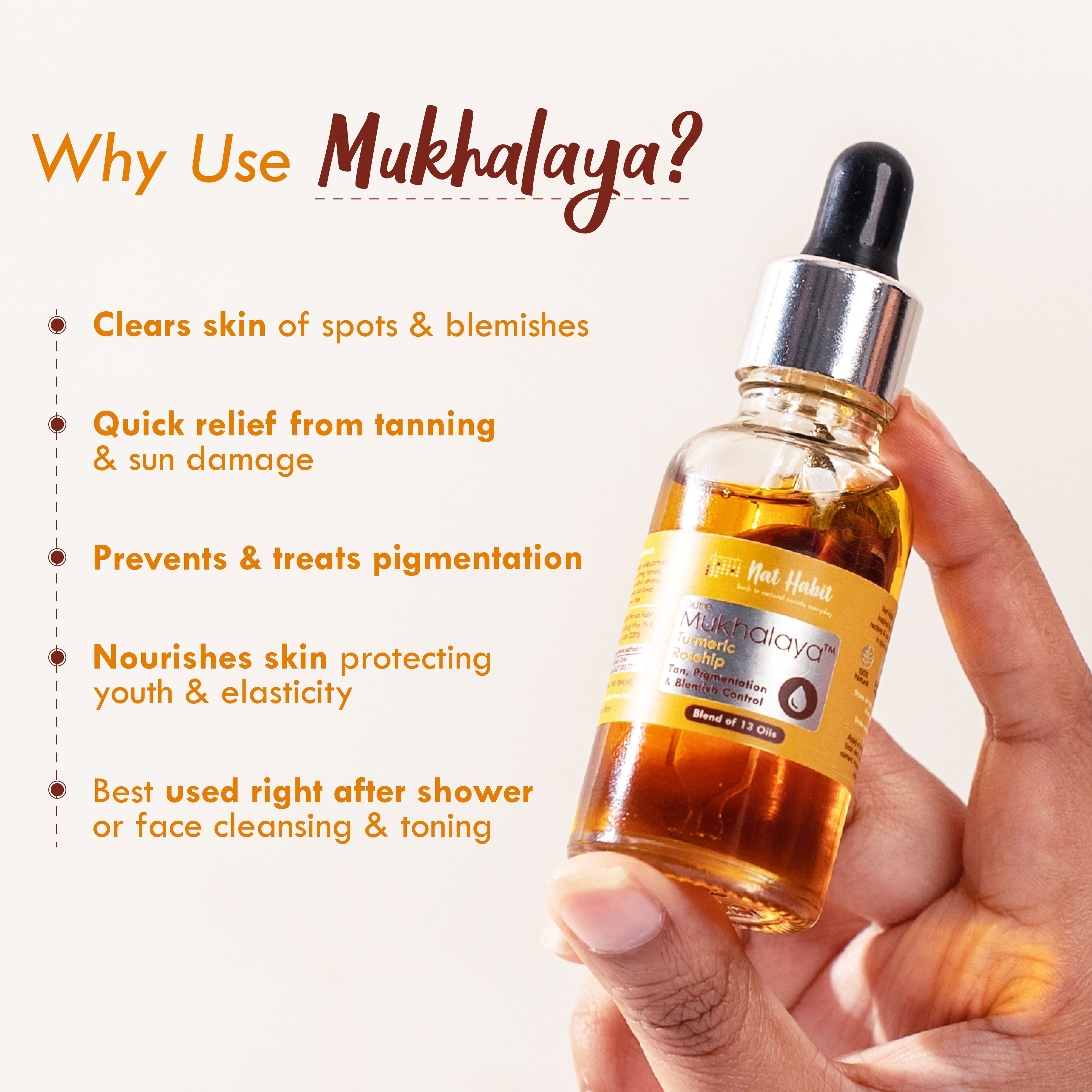 Nat Habit Pure Turmeric Rosehip Face Oil For Gua Sha, Tan Pigmentation & Blemish Control Mukhalaya