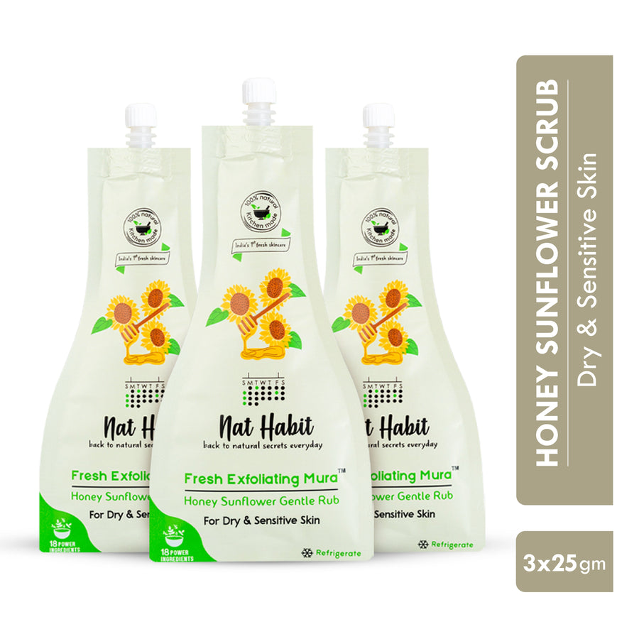 Nat Habit Honey Sunflower Exfoliating Mura, Face Scrub for Dry & Sensitive Skin, Ayurvedic Scrubber