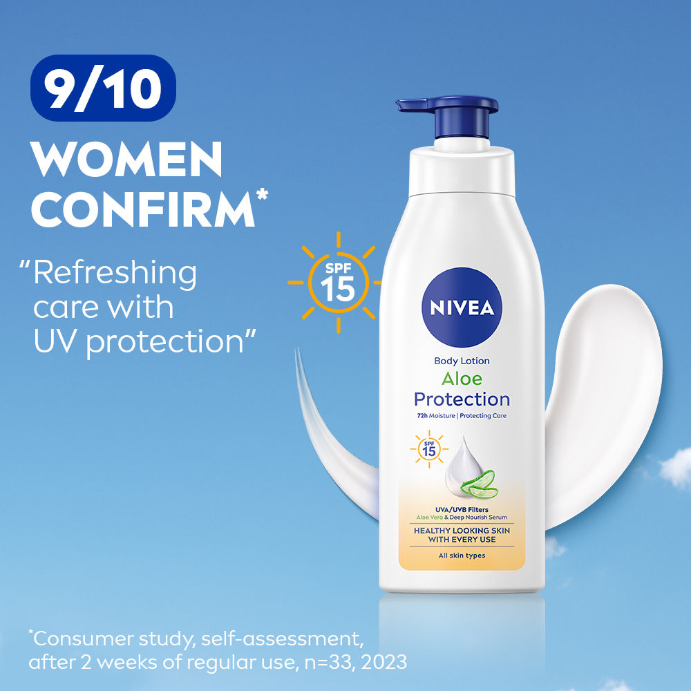 NIVEA Sunscreen lotion with SPF 15 & ALOEVERA- 5 in 1 COMPLETE CARE for 48H Moisturization