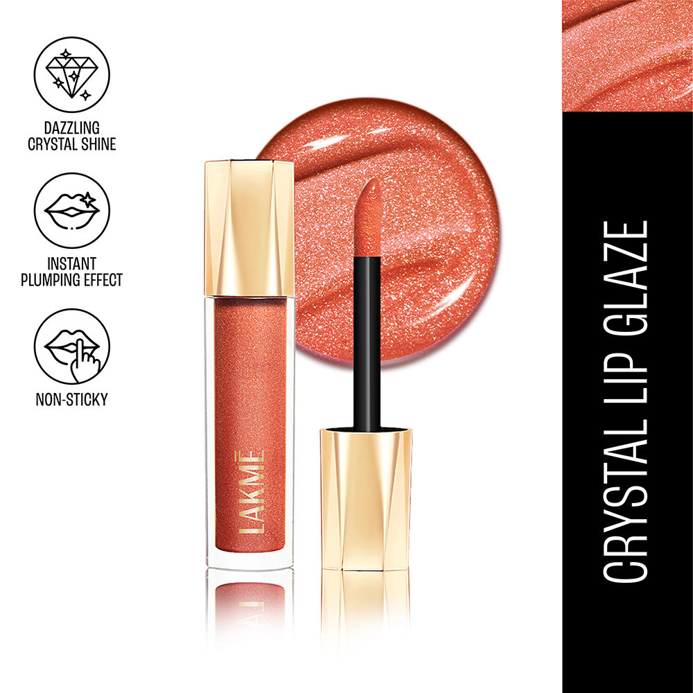 Lakme Glitterati Lip Glaze, High Shine Plumper Lip Gloss Oil with Collagen