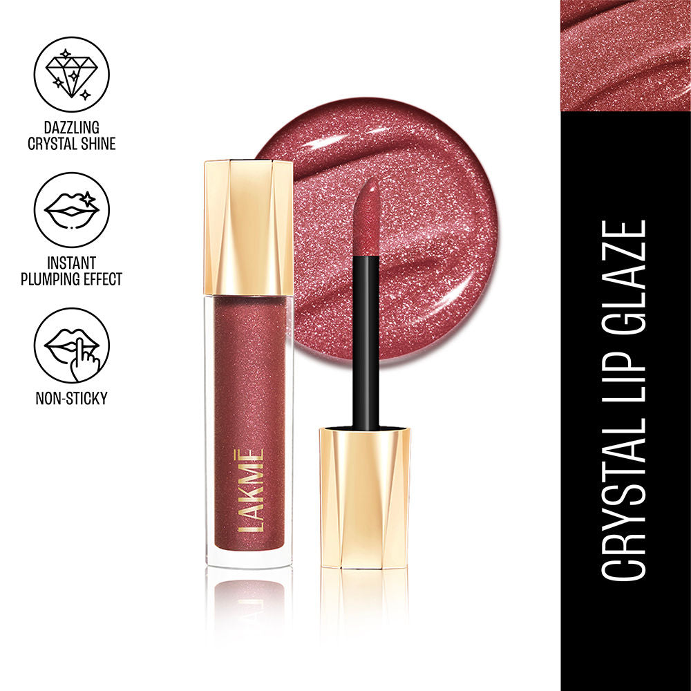 Lakme Glitterati Lip Glaze, High Shine Plumper Lip Gloss Oil with Collagen