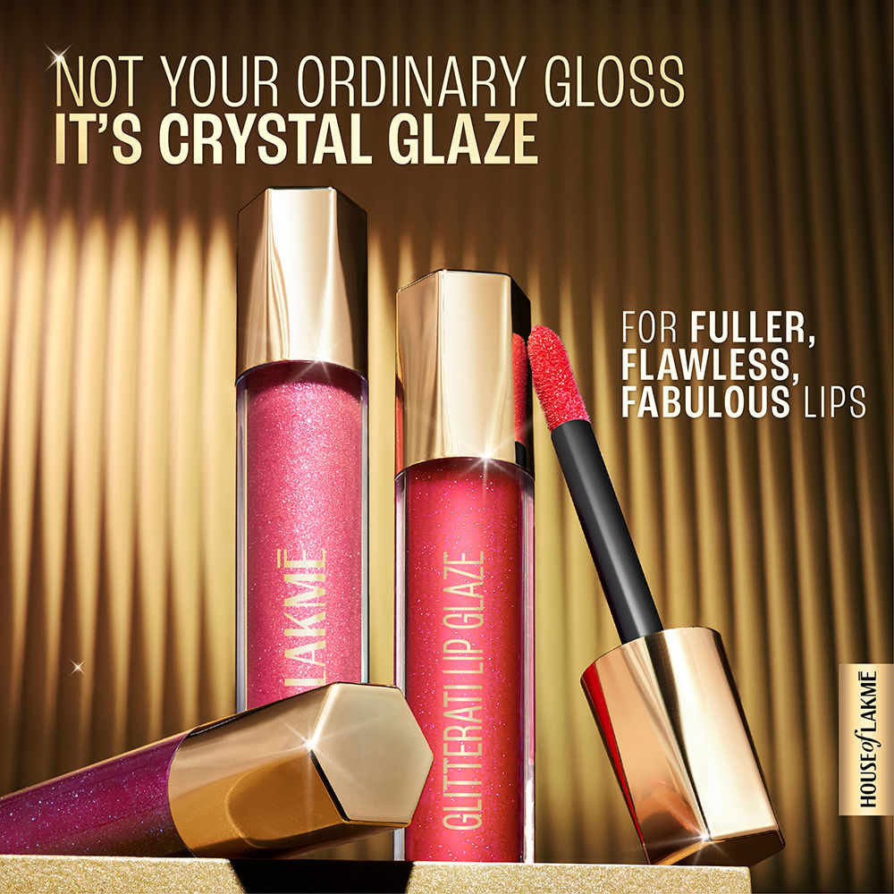 Lakme Glitterati Lip Glaze, High Shine Plumper Lip Gloss Oil with Collagen