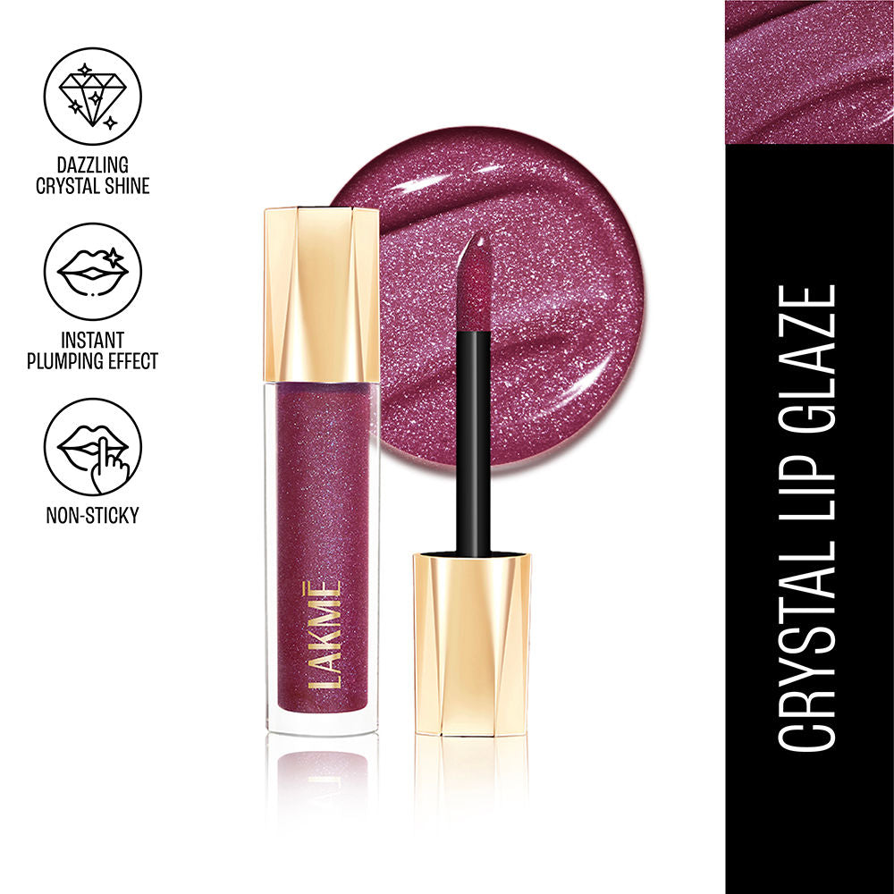 Lakme Glitterati Lip Glaze, High Shine Plumper Lip Gloss Oil with Collagen