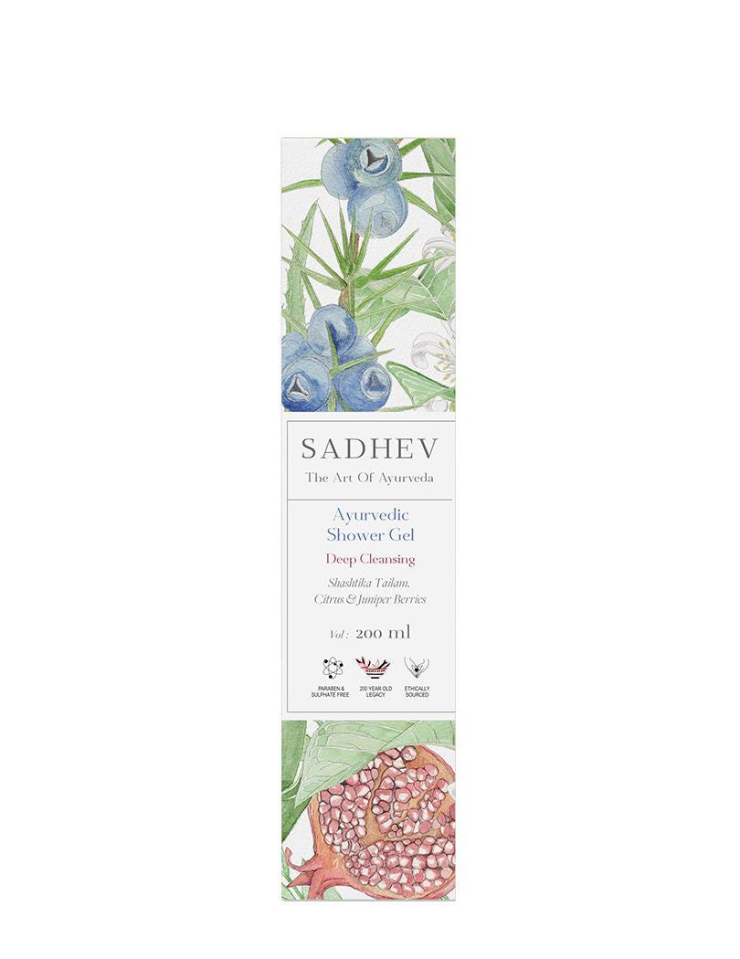 SADHEV Ayurvedic Shashtika Tailam, Citrus & Juniper Berries Deep Cleansing Shower Gel