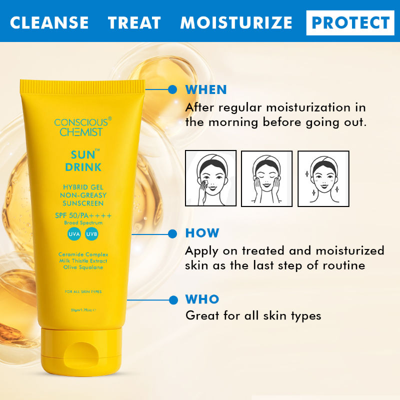 Conscious Chemist Sun Drink Ceramides Hybrid Gel Sunscreen SPF50 PA++++ With UVA/UVB & No White Cast