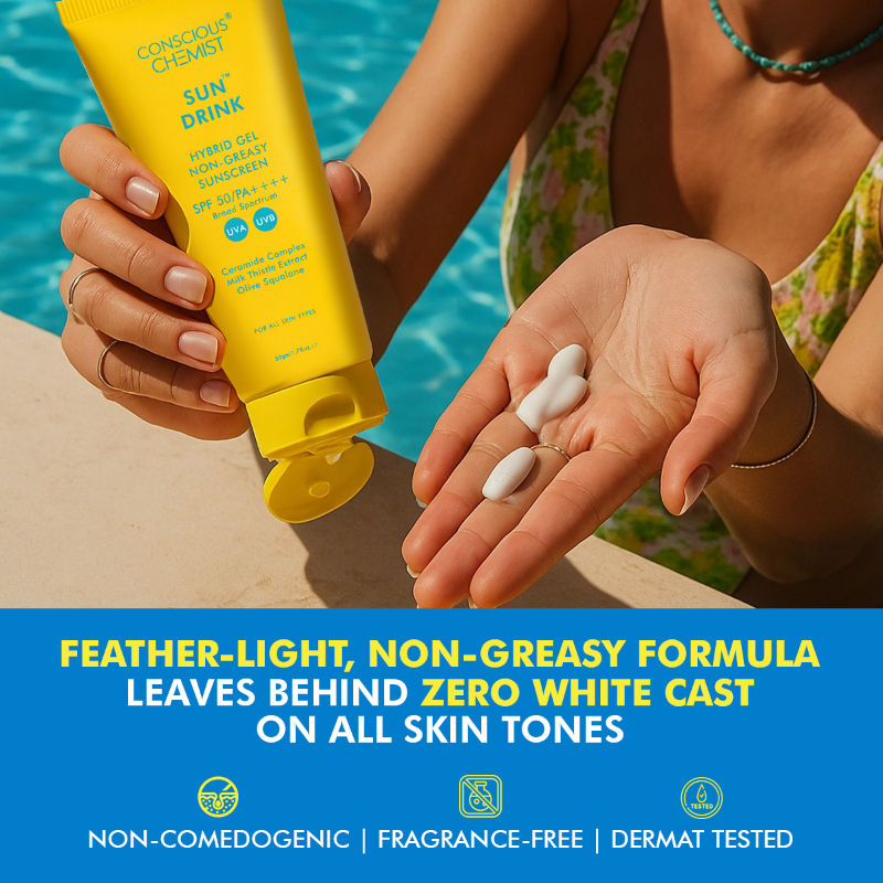 Conscious Chemist Sun Drink Ceramides Hybrid Gel Sunscreen SPF50 PA++++ With UVA/UVB & No White Cast
