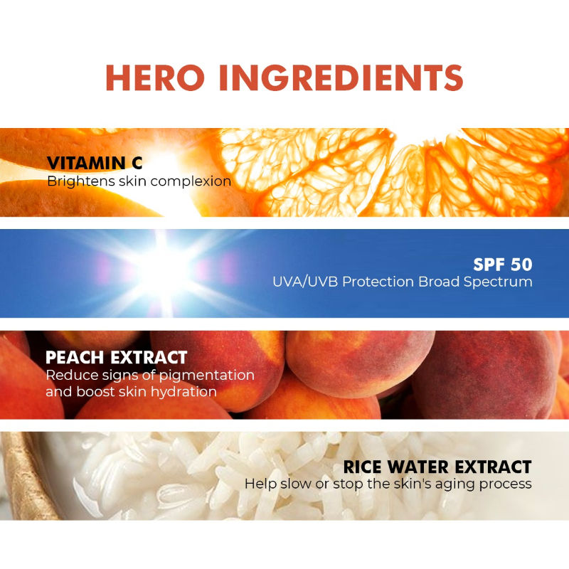 Conscious Chemist Peach Sunscreen SPF 50 PA++++ With Vitamin C And Rice Water Extract