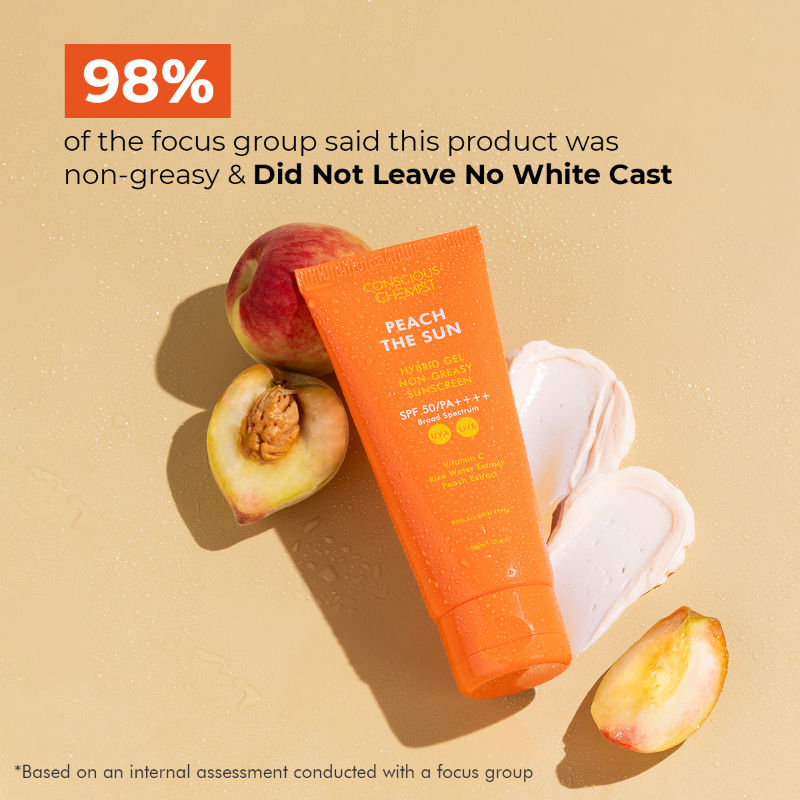 Conscious Chemist Peach Sunscreen SPF 50 PA++++ With Vitamin C And Rice Water Extract