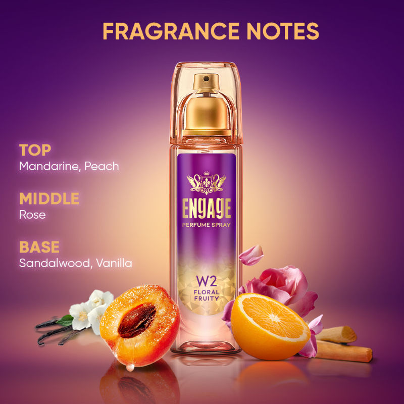 Engage W2 Perfume Spray For Women, Floral & Fruity, Skin Friendly, Long-Lasting