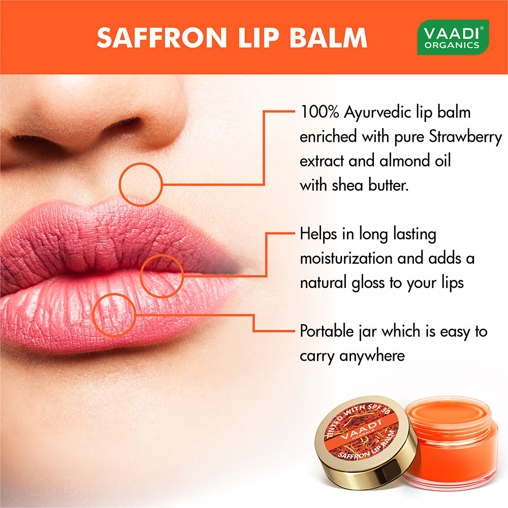 Vaadi Herbals Tinted Saffron Lip Balm with SPF30 for Dry, Chapped & Sun Damaged Lips