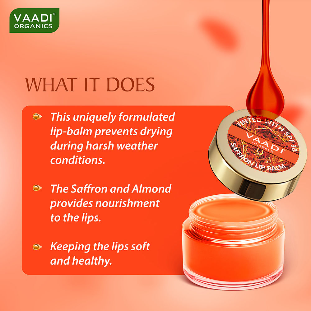Vaadi Herbals Tinted Saffron Lip Balm with SPF30 for Dry, Chapped & Sun Damaged Lips