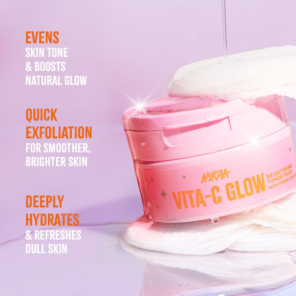 Nykaa Skin Vita-C Glow Brightening Toner Pads-Glycolic Acid & Vitamin C For Glow & Exfoliation