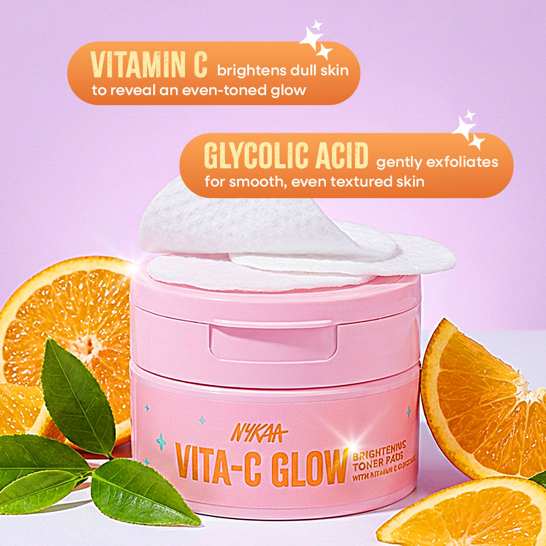 Nykaa Skin Vita-C Glow Brightening Toner Pads-Glycolic Acid & Vitamin C For Glow & Exfoliation