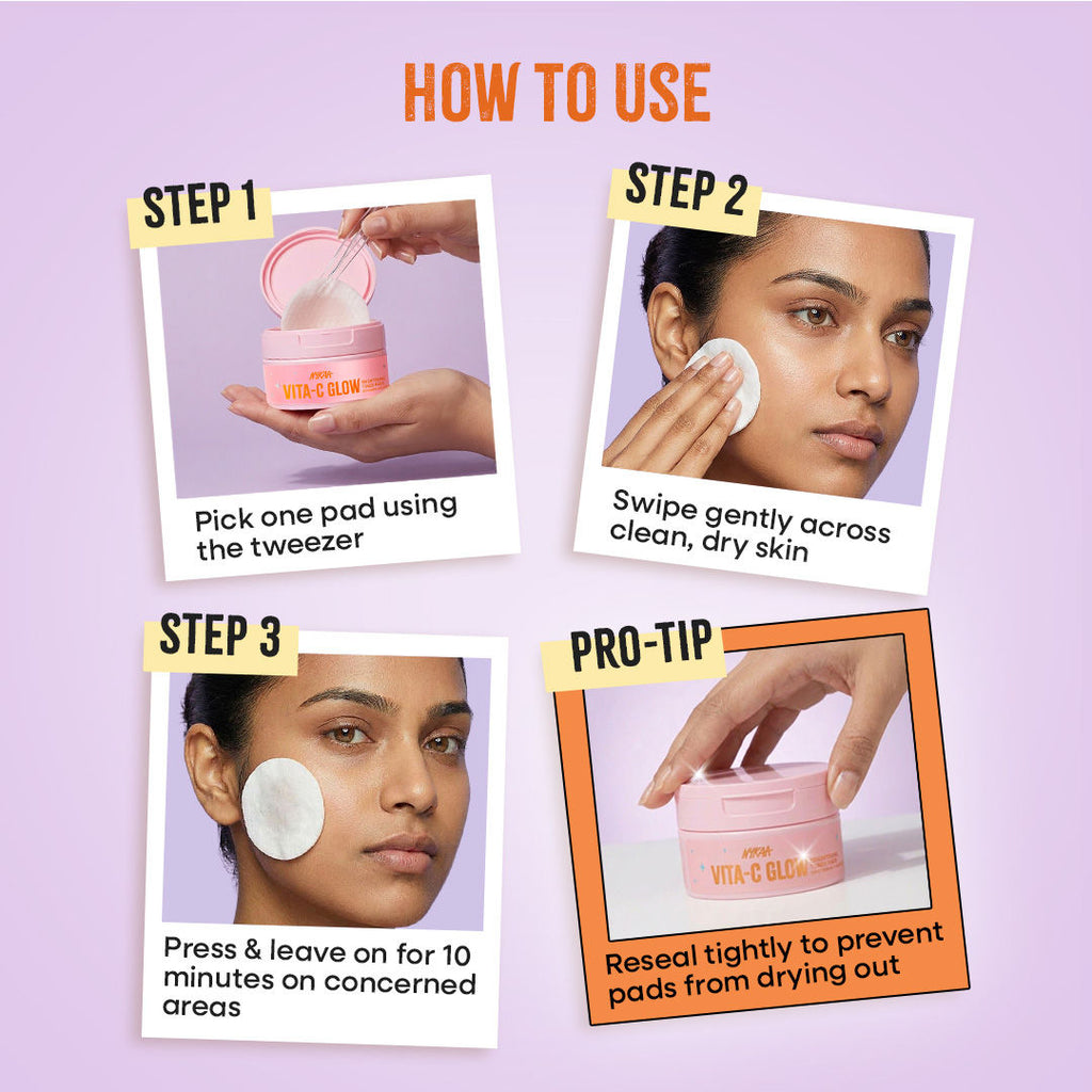 Nykaa Skin Vita-C Glow Brightening Toner Pads-Glycolic Acid & Vitamin C For Glow & Exfoliation