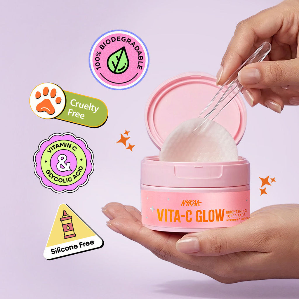 Nykaa Skin Vita-C Glow Brightening Toner Pads-Glycolic Acid & Vitamin C For Glow & Exfoliation