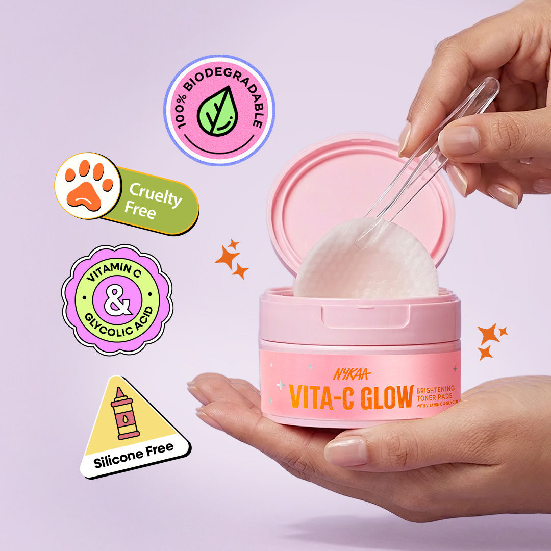 Nykaa Skin Vita-C Glow Brightening Toner Pads-Glycolic Acid & Vitamin C For Glow & Exfoliation