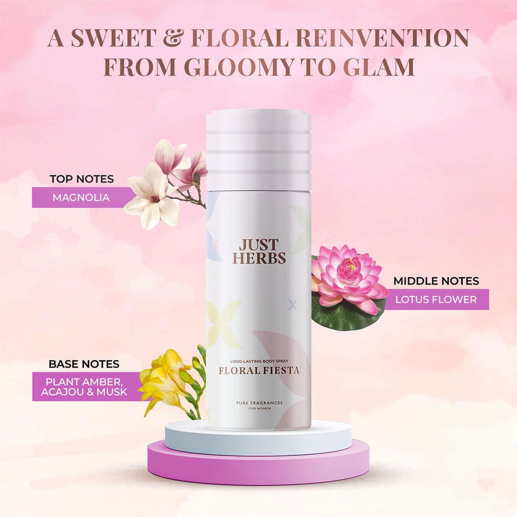 Just Herbs Long Lasting & Refreshing Deodrant And Body Spray - Floral Fiesta