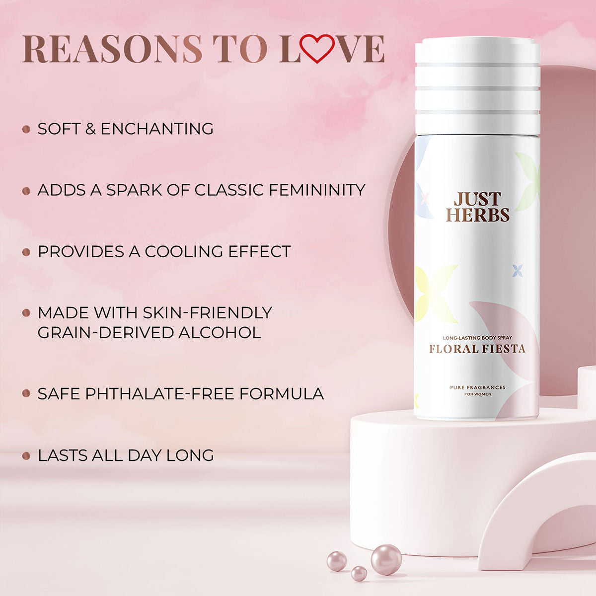 Just Herbs Long Lasting & Refreshing Deodrant And Body Spray - Floral Fiesta