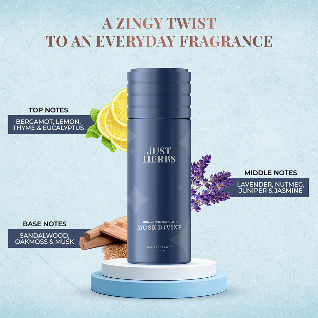 Just Herbs Long Lasting & Refreshing Deodorant And Body Spray - Musk Divine