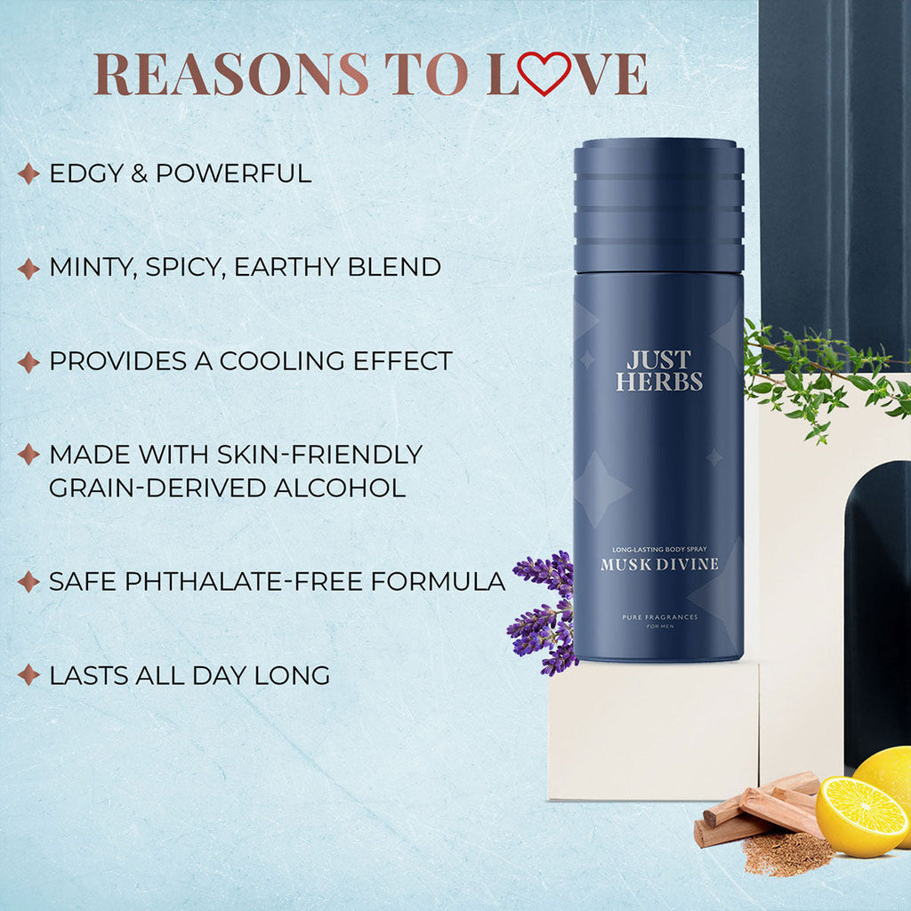 Just Herbs Long Lasting & Refreshing Deodorant And Body Spray - Musk Divine