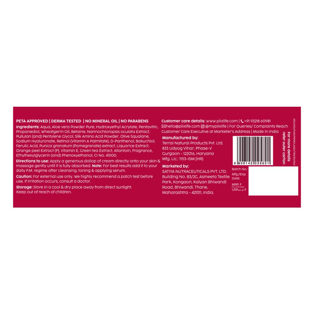 Plix 1.20% Retinol & 1% Bakuchi Oil Pomegranate Anti Ageing Night Cream, Reduce Fine Line & Wrinkles