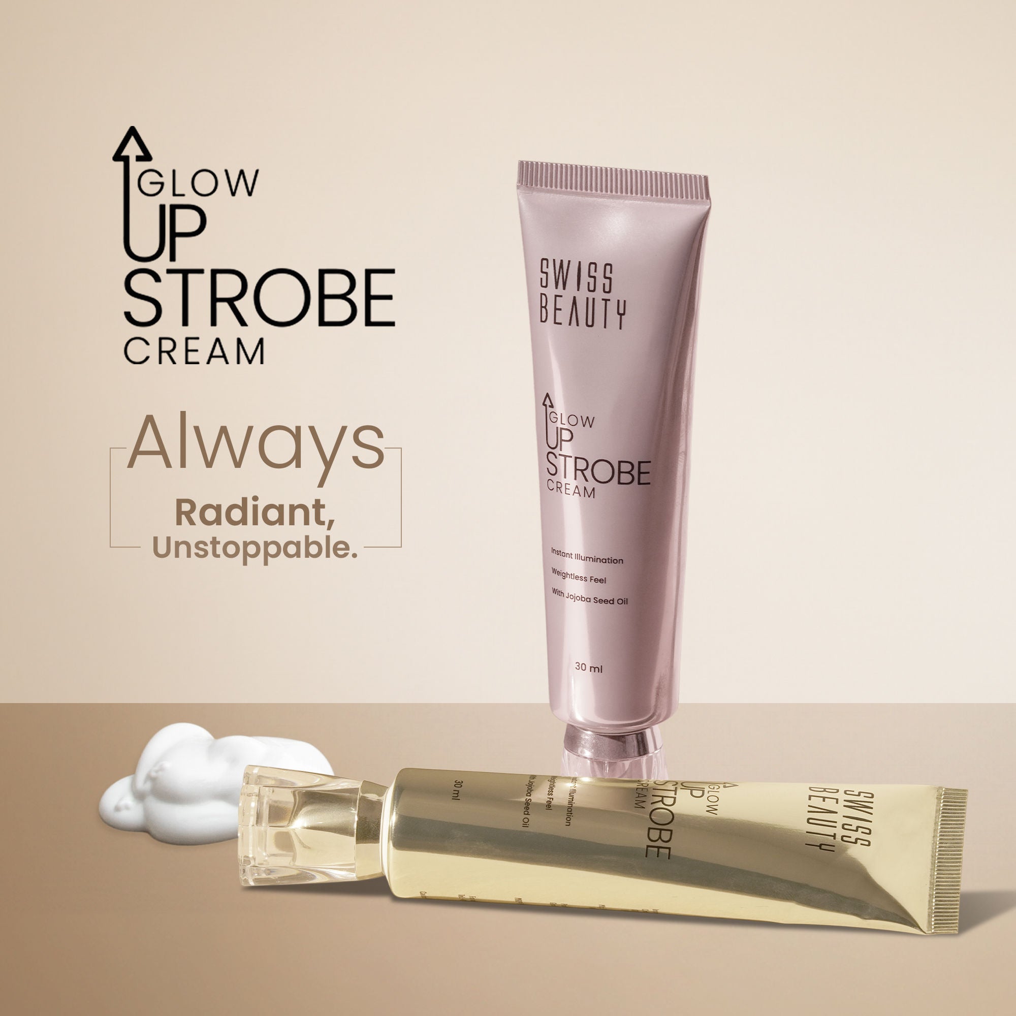Swiss Beauty Glow Up Strobe Cream, Dewy Radiance, Versatile Use With Jojoba Oil