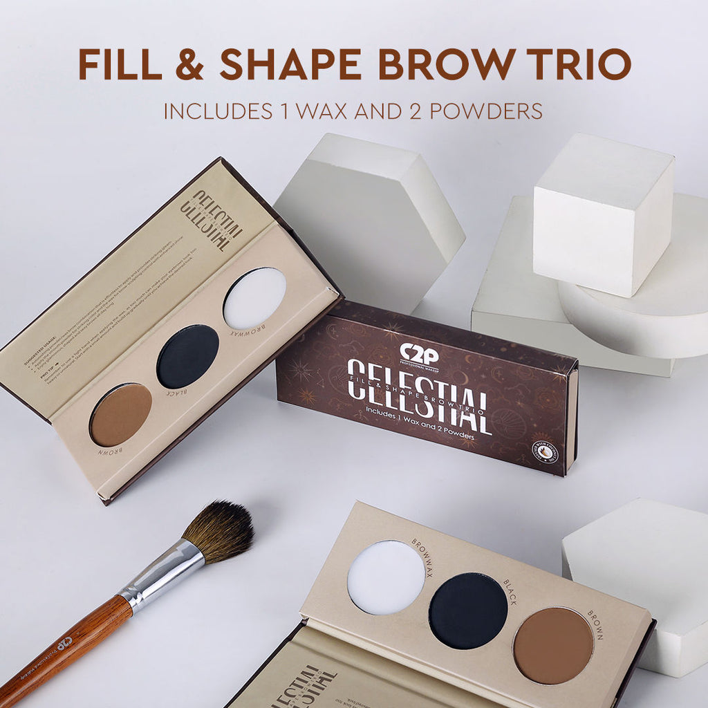 C2P Pro Eyebrow Enhancer Eyeshadow Palette With Wax Cream Celestial 3 in 1 Fill Set Shape