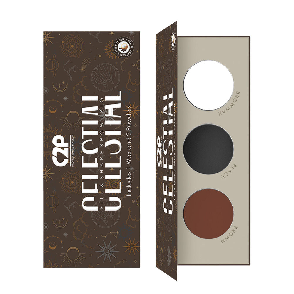 C2P Pro Eyebrow Enhancer Eyeshadow Palette With Wax Cream Celestial 3 in 1 Fill Set Shape