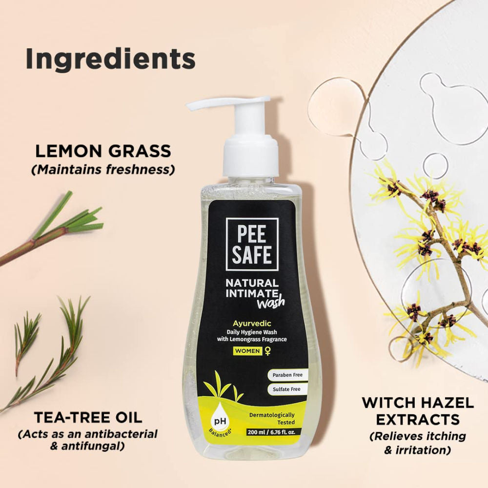 Pee Safe Intimate Wash For Women - Lemongrass Fragrance & 100% Alcohol-Free, Paraben-Free