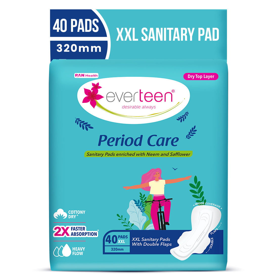 Everteen Period Care Xxl Dry Sanitary Pads Neem Safflower Heavy Flow, Rash-Free
