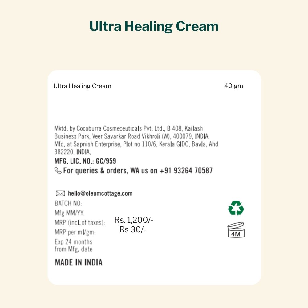 Oleum Cottage Ultra Healing Cream for Dry / Cracked Skin, Psoriasis or Eczema Patches & Flare Ups