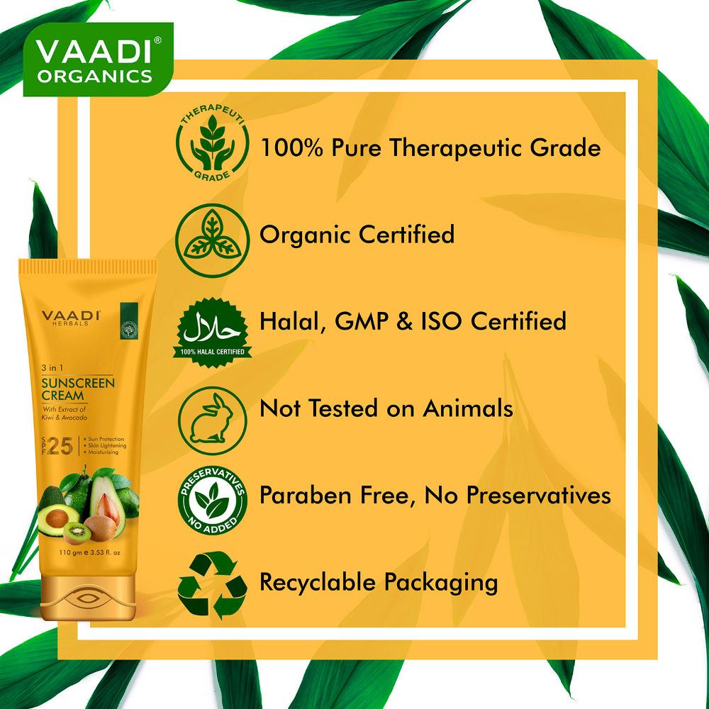 Vaadi Herbals 3 In 1 Sunscreen Cream with Extract Of Kiwi & Avocado